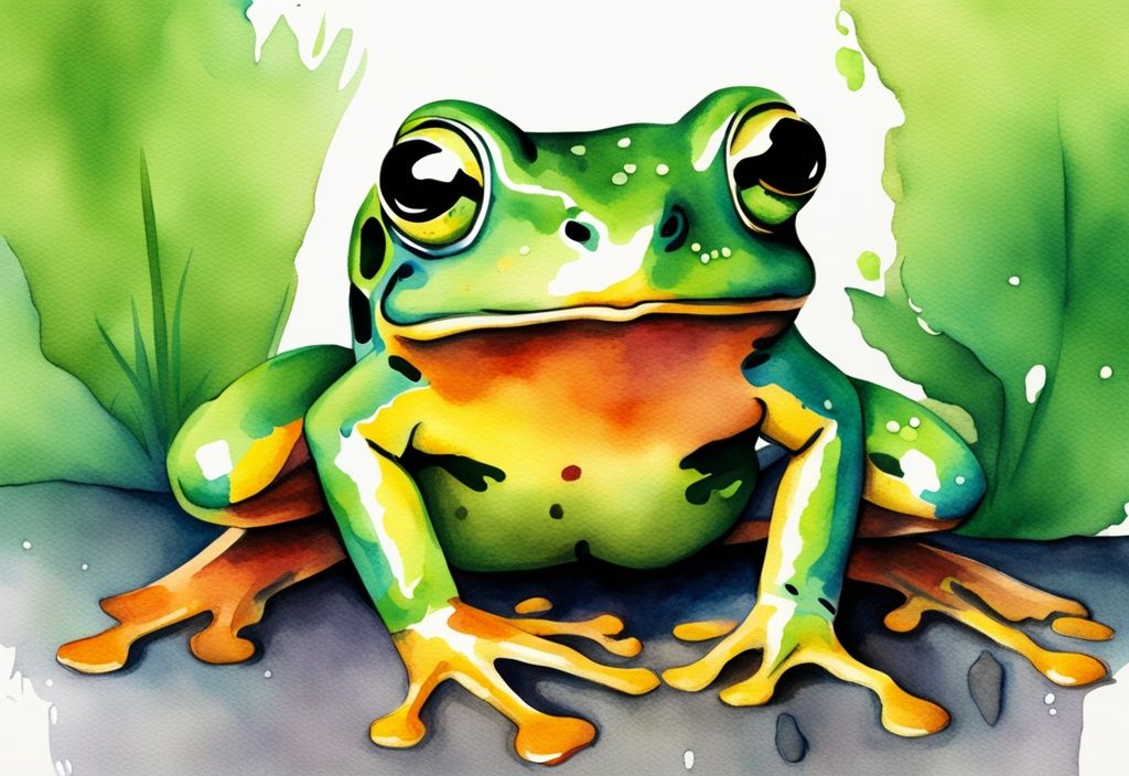 Nahaufnahme eines giftigen Froschbisses, moderne Aquarellillustration in grünen Farbtönen